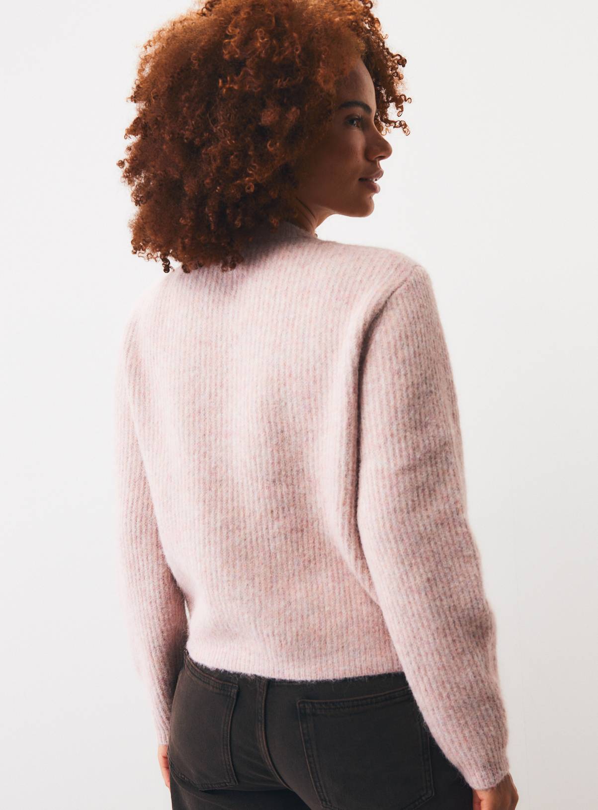 Pale Pink Alpaca Blend Ribbed Button Boxy Cardigan S - Image 4